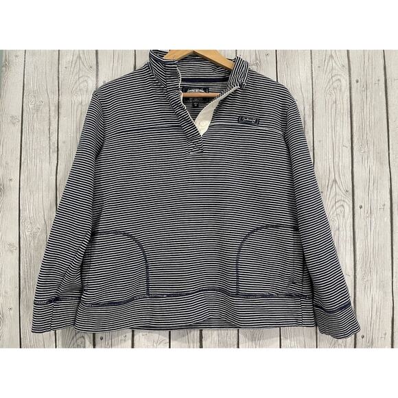 State of Mine Indiana Blue White Stripe Quarter Button Up Pullover Sweater Med - Picture 1 of 13